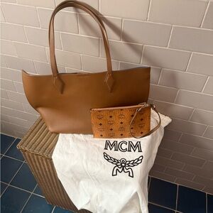 MCM Tan Leather Tote with Pouch